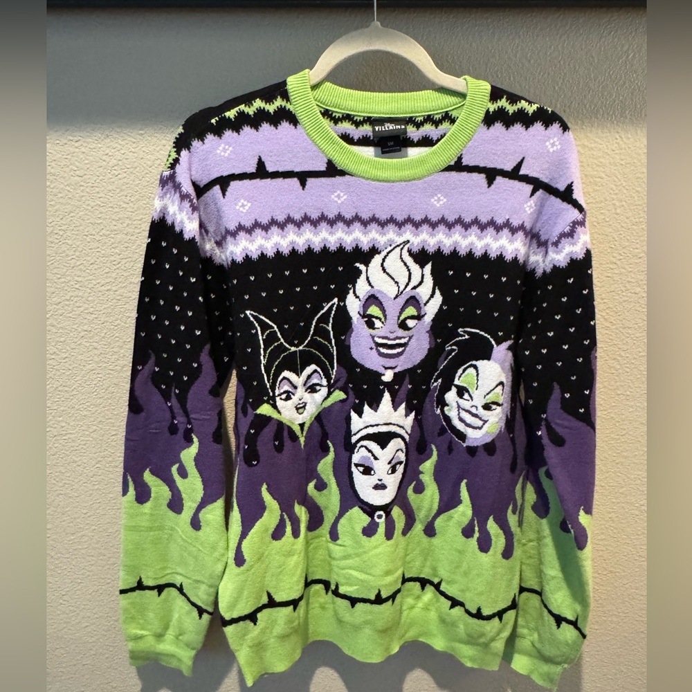 Disney Villains Sweater Womens Halloween Evil Maleficent Ursula Cruela Small